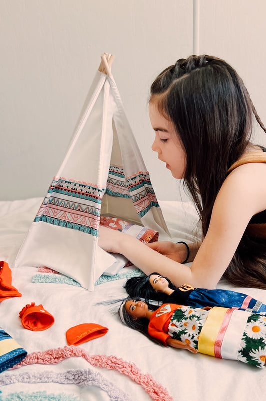 SURPRISE BAG Teepee & Indigenous Ribbon skirt Doll
